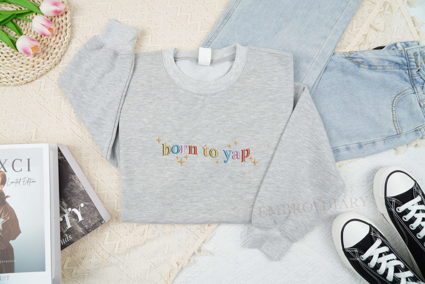 Embroidered Born to Yap Sweatshirt, Funny Gifts for Her, Girly Shirt, Girly Gifts, Funny Y2K Meme Shirt, Gift Ideas For Her