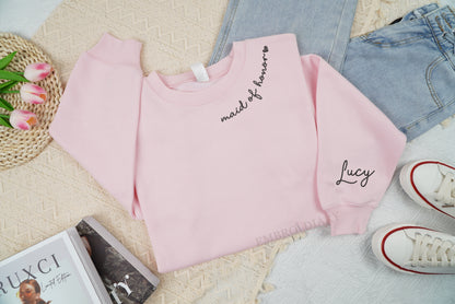 Embroidered Custom Maid Of Honor Sweatshirt, Personalized Bridesmaid Sweatshirt, Bridal Shower Shirt, Bridesmaid Crewneck, Bridal Party Shirt