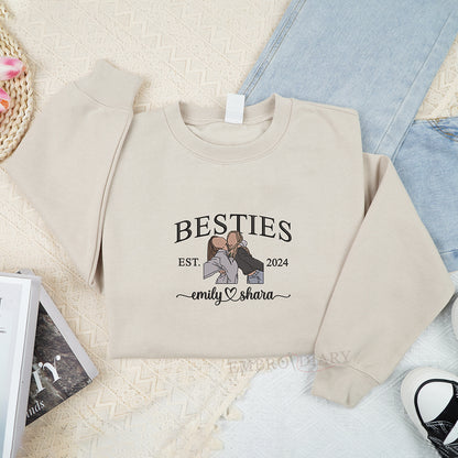 Embroidered Custom Best Friend Sweatshirts, Custom Sweatshirts with Picture, Personalized Portrait Sweatshirt, Matching Bestie Shirt