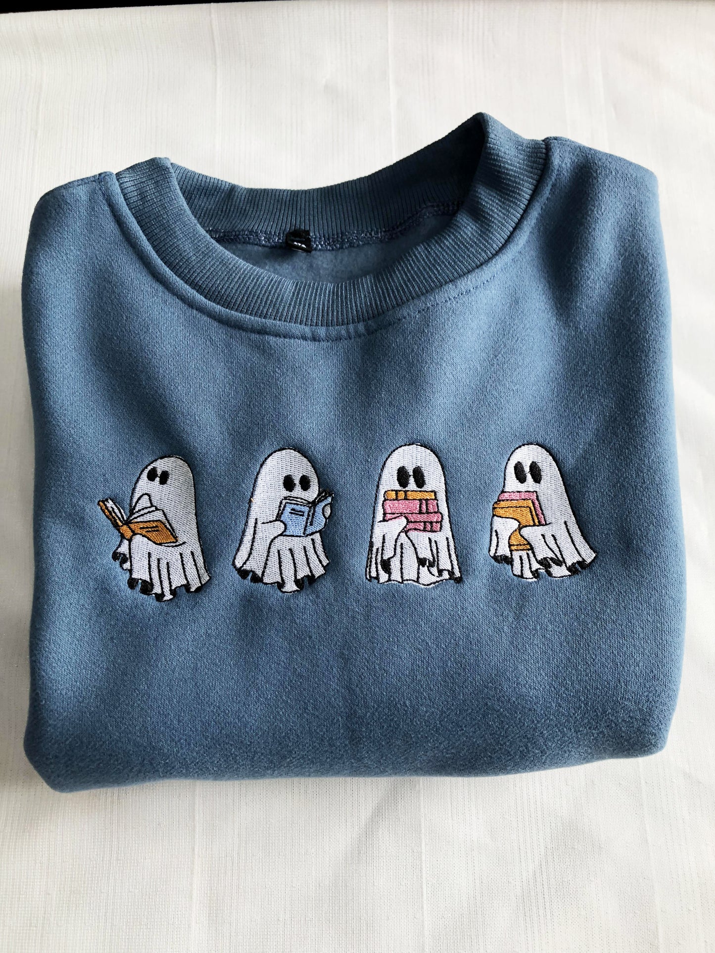 Boooooks, Cute Ghost Reading Books Embroidered Sweatshirt