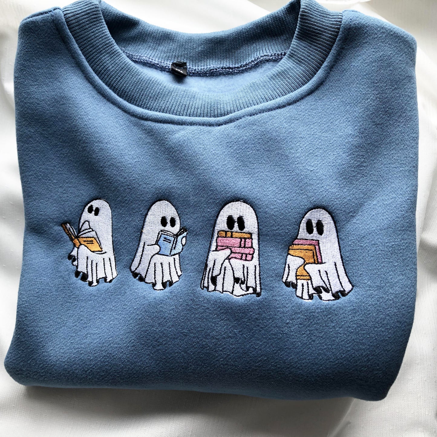 Boooooks, Cute Ghost Reading Books Embroidered Sweatshirt