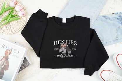 Embroidered Custom Best Friend Sweatshirts, Custom Sweatshirts with Picture, Personalized Portrait Sweatshirt, Matching Bestie Shirt