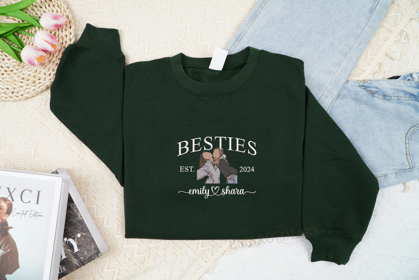 Embroidered Custom Best Friend Sweatshirts, Custom Sweatshirts with Picture, Personalized Portrait Sweatshirt, Matching Bestie Shirt