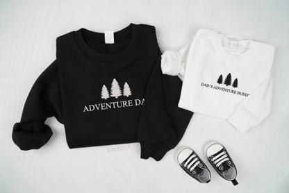 Embroidered Father's Day Matching Dad and Kiddo Sweatshirt, Adventure Dad Adventure Buddy Matching Set of Sweatshirt, Father's Day Sweatshirt