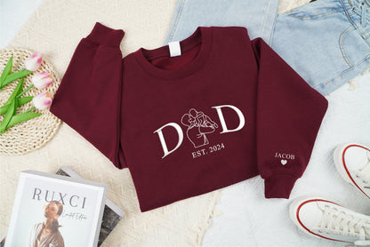 Embroidered Personalized Father's Day Sweatshirt, Dad Est Year Sweatshirt, Daddy Est Year Sweatshirt, Embroidery Dad Sweatshirt