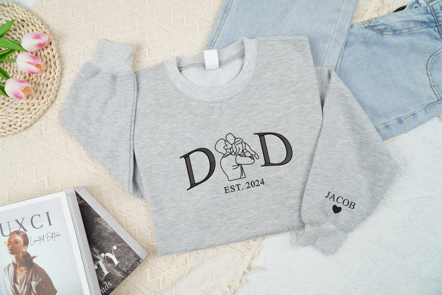 Embroidered Personalized Father's Day Sweatshirt, Dad Est Year Sweatshirt, Daddy Est Year Sweatshirt, Embroidery Dad Sweatshirt