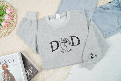 Embroidered Personalized Father's Day Sweatshirt, Dad Est Year Sweatshirt, Daddy Est Year Sweatshirt, Embroidery Dad Sweatshirt