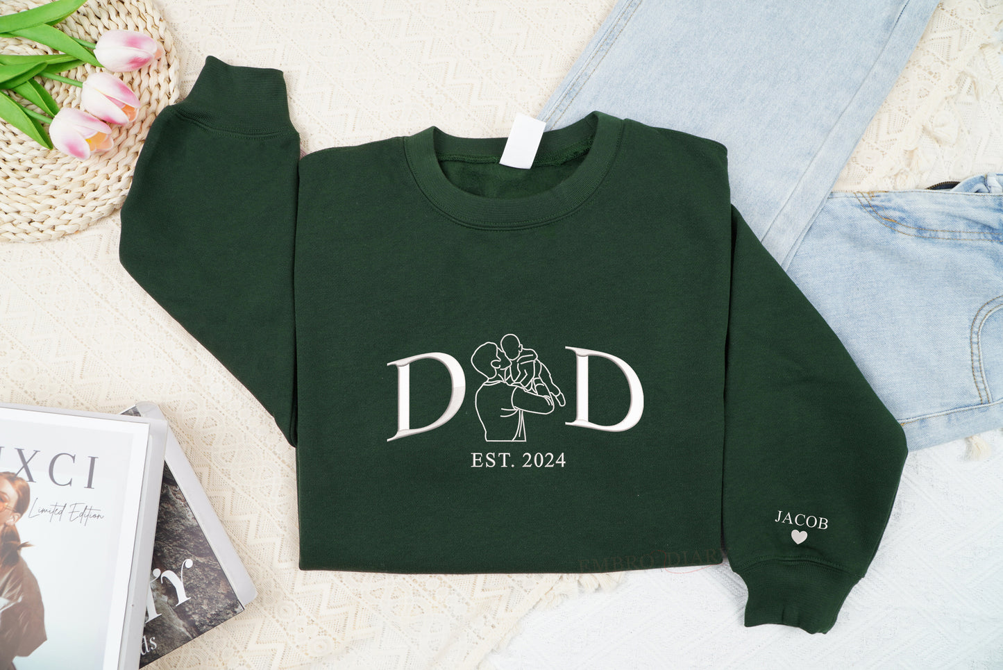 Embroidered Personalized Father's Day Sweatshirt, Dad Est Year Sweatshirt, Daddy Est Year Sweatshirt, Embroidery Dad Sweatshirt