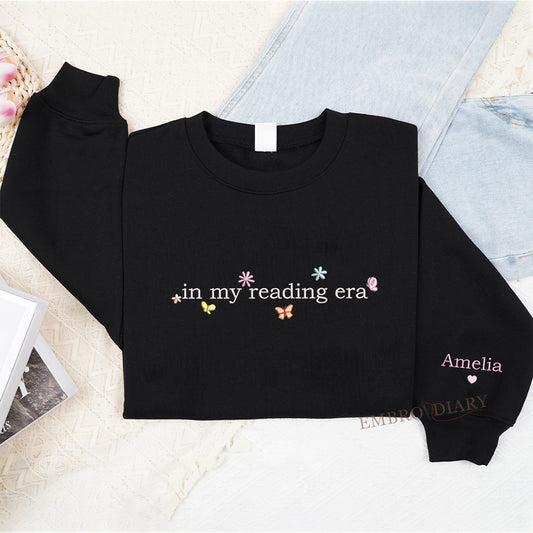 Embroidered In My Reading Era Crewneck Sweatshirt, Custom In My Reading Hoodie, Reading Sweater, Bookworm Sweatshirt, Book Lover Gifts