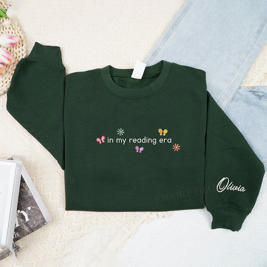 Embroidered In My Reading Era Crewneck Sweatshirt, Books Embroidered Sweatshirt, Custom Bookish Sweatshirt, Book Lover Gift