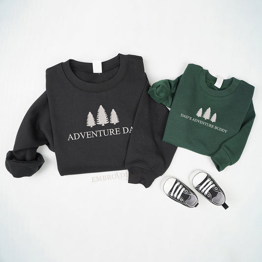Embroidered Father's Day Matching Dad and Kiddo Sweatshirt, Adventure Dad Adventure Buddy Matching Set of Sweatshirt, Father's Day Sweatshirt