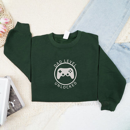 Embroidered Dad Level Unlocked Sweatshirt, Father's Day Sweatshirt, Gaming Dad Sweatshirt, Expectant Father Sweatshirt, Pregnancy Announcement To Husband Gift, Dad Sweatshirt