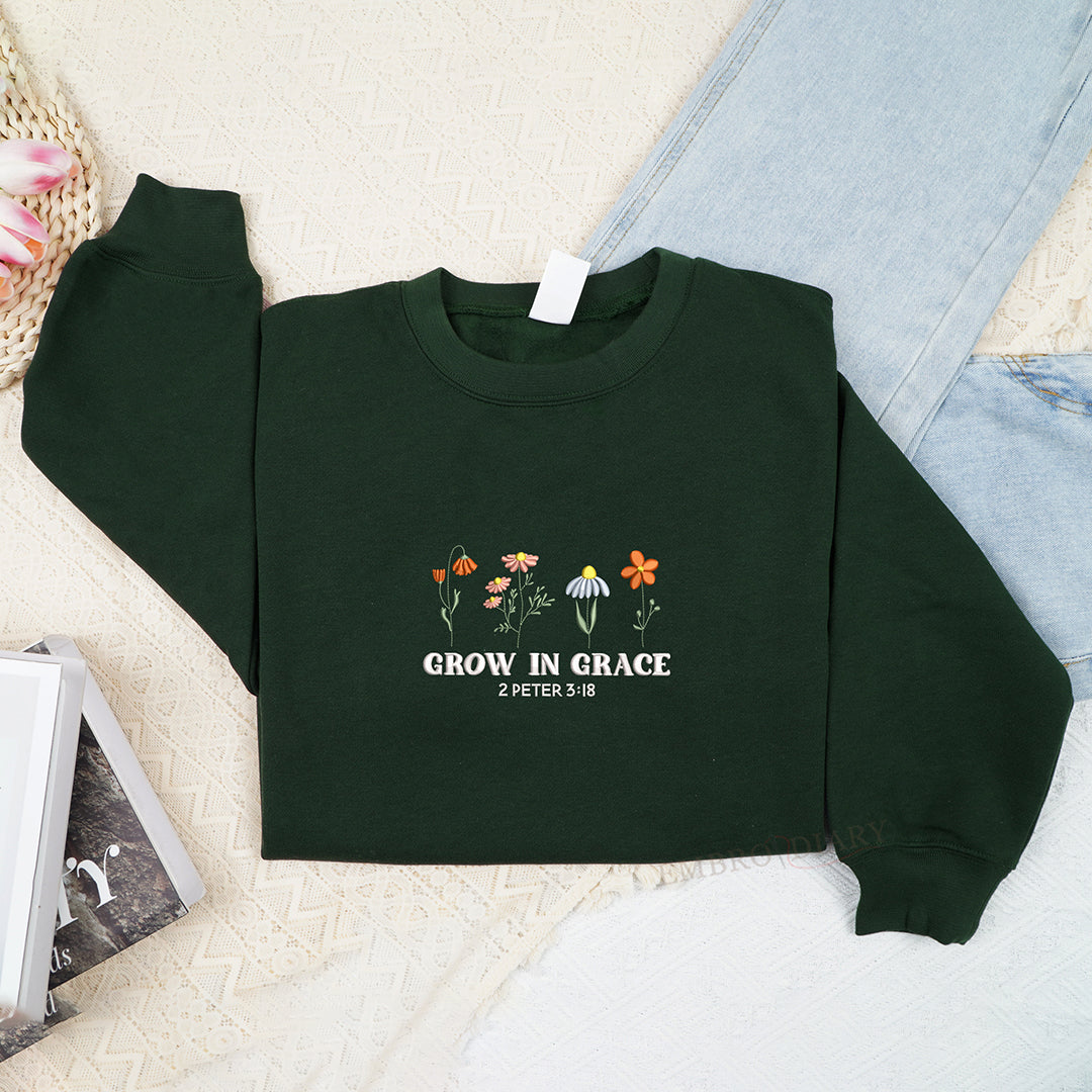 Embroidered Christian Sweatshirt, Grow In Grace Sweatshirt, Wildflowers Sweatshirt, Religious Sweatshirt, Cute Church Outfit, Faith Sweatshirt, Jesus Flower Sweatshirt