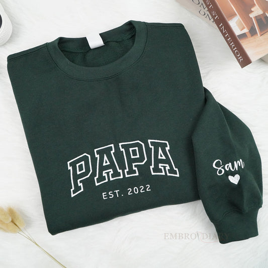 Embroidery Papa Est Sweatshirt, Father's day gifts, Father gift, Grandpa est hoodie, grandfather shirt, grandpa to be, soon to be grandpa