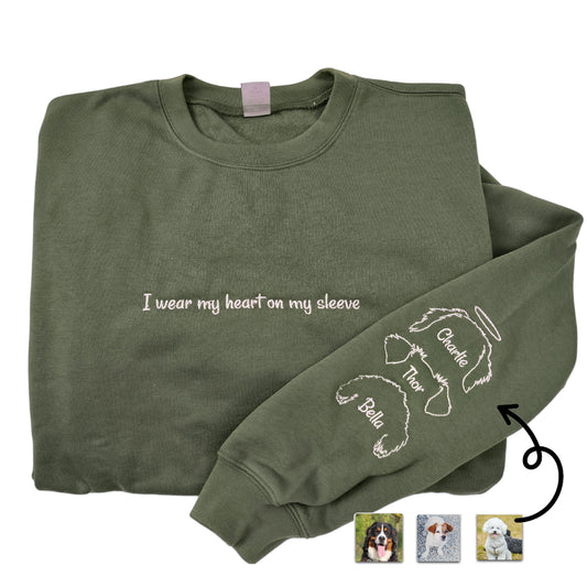 I Wear My heart On My Sleeve Sweatshirt, Custom Portrait Dog Embroidered Shirt