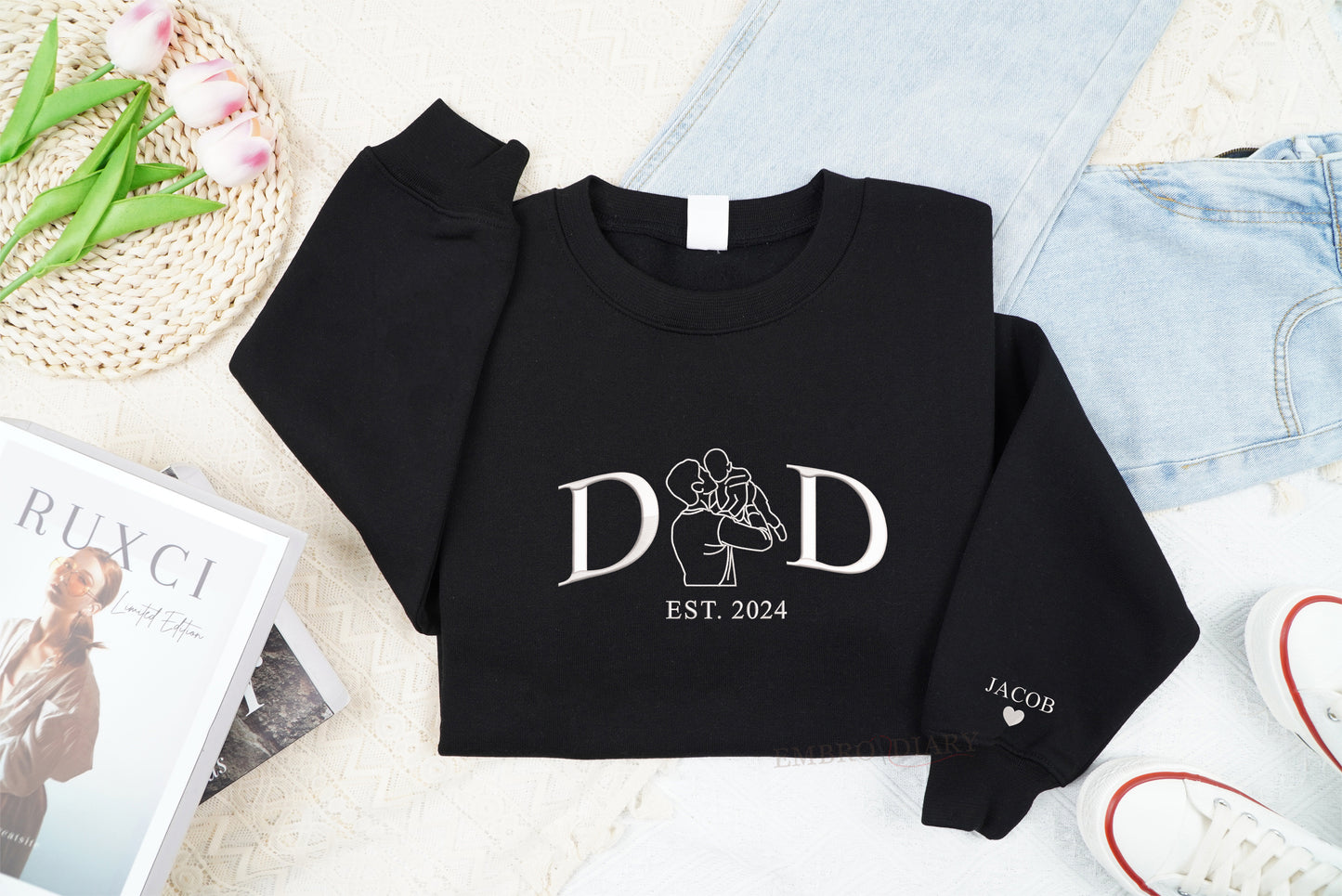 Embroidered Personalized Father's Day Sweatshirt, Dad Est Year Sweatshirt, Daddy Est Year Sweatshirt, Embroidery Dad Sweatshirt