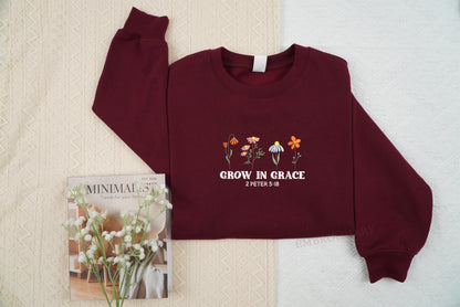 Embroidered Christian Sweatshirt, Grow In Grace Sweatshirt, Wildflowers Sweatshirt, Religious Sweatshirt, Cute Church Outfit, Faith Sweatshirt, Jesus Flower Sweatshirt