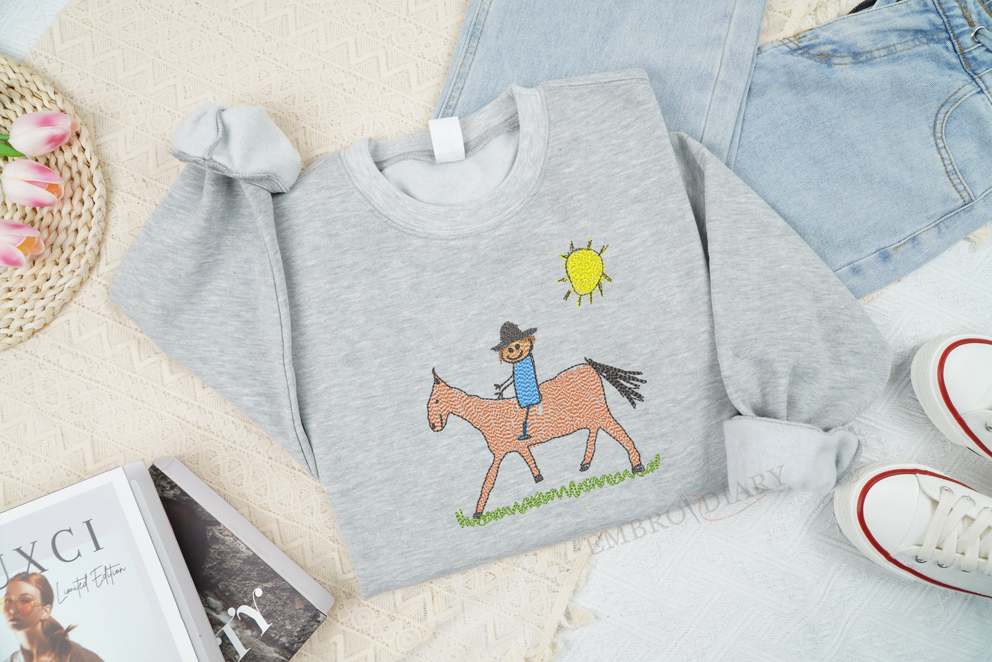 Embroidered Custom Kids Drawing Sweatshirt, Kids Drawing Sweatshirt, Kid Art Shirt, Actual Drawing Shirt, Kids Art Shirt, Gift for Dad