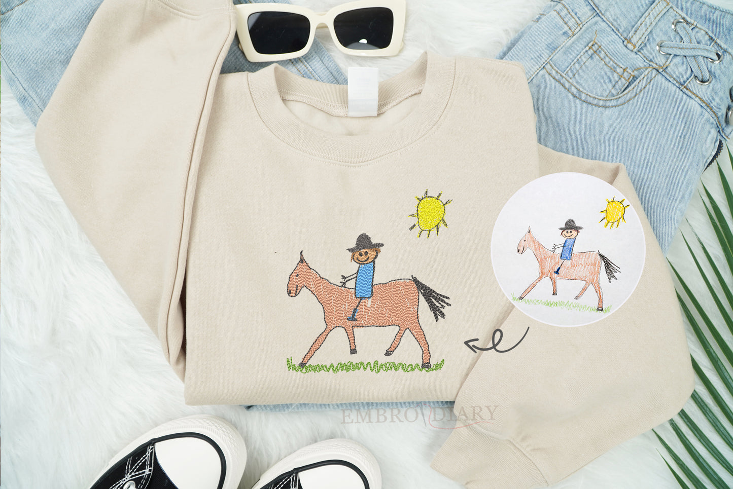 Embroidered Custom Kids Drawing Sweatshirt, Kids Drawing Sweatshirt, Kid Art Shirt, Actual Drawing Shirt, Kids Art Shirt, Gift for Dad